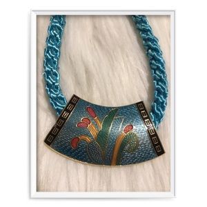 Vintage Cloisonné Statement Art Deco Necklace